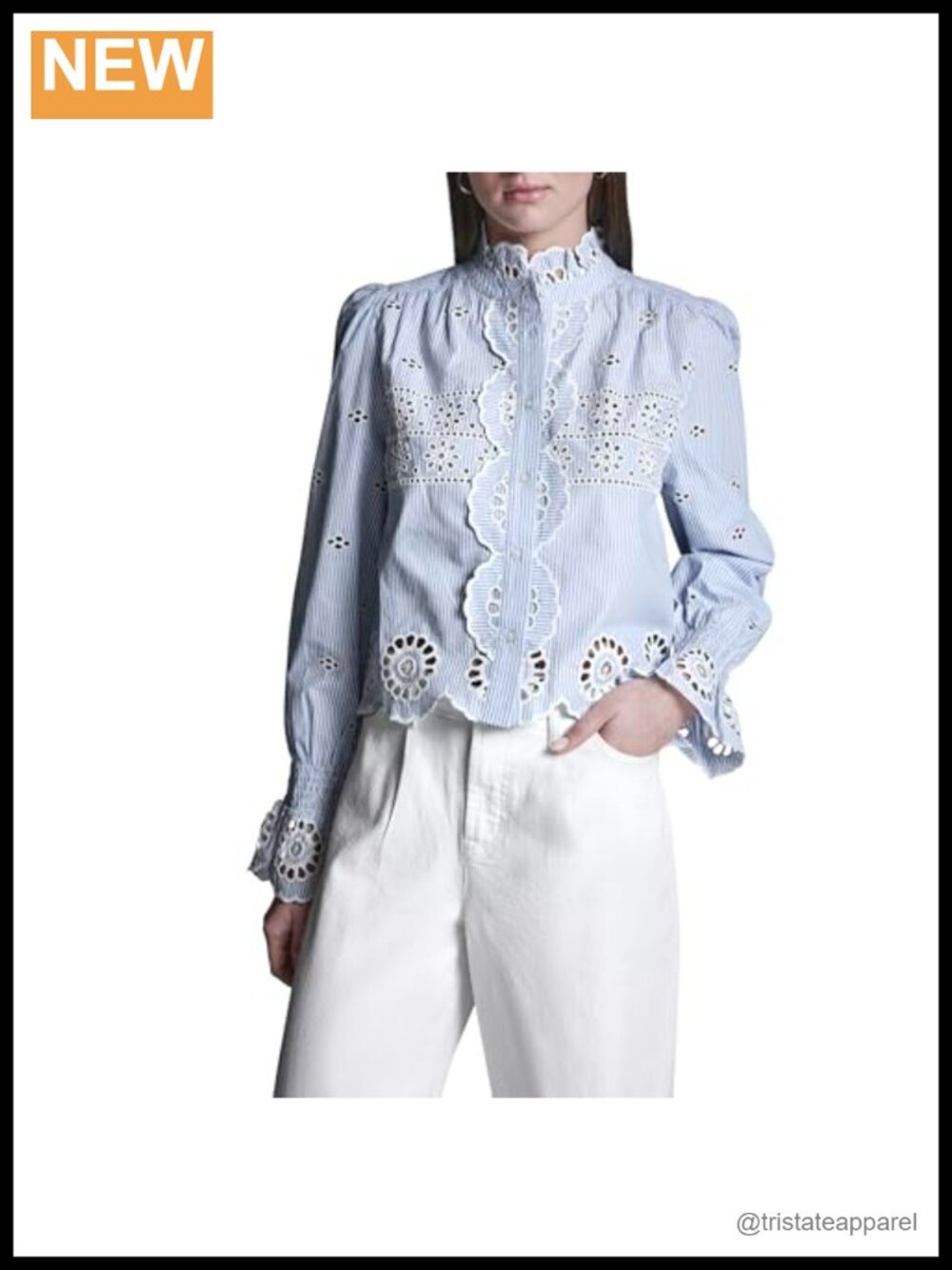BCBG Womens Woven Long Sleeve Scalloped Hem Lace Detail Blouse Cotton V-Neck